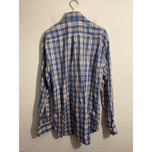 Peter Millar Men's Blue Yellow White Plaid Print Button Down Shirt Size L - Picture 5 of 8